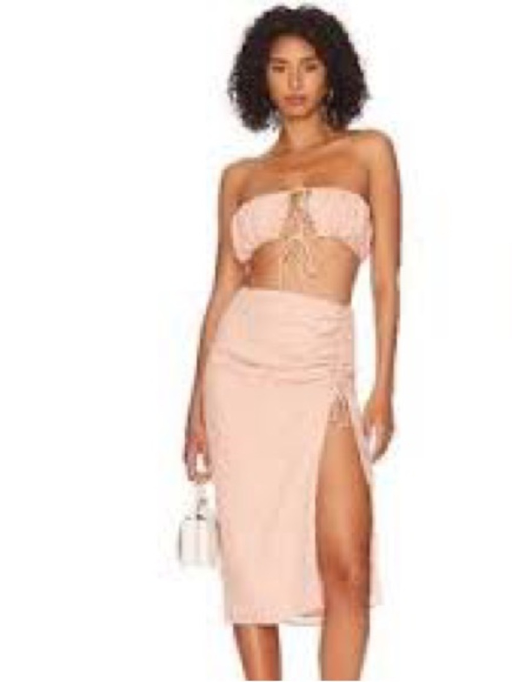 MAJORELLE Pink Textured Ruched Midi Skirt XS